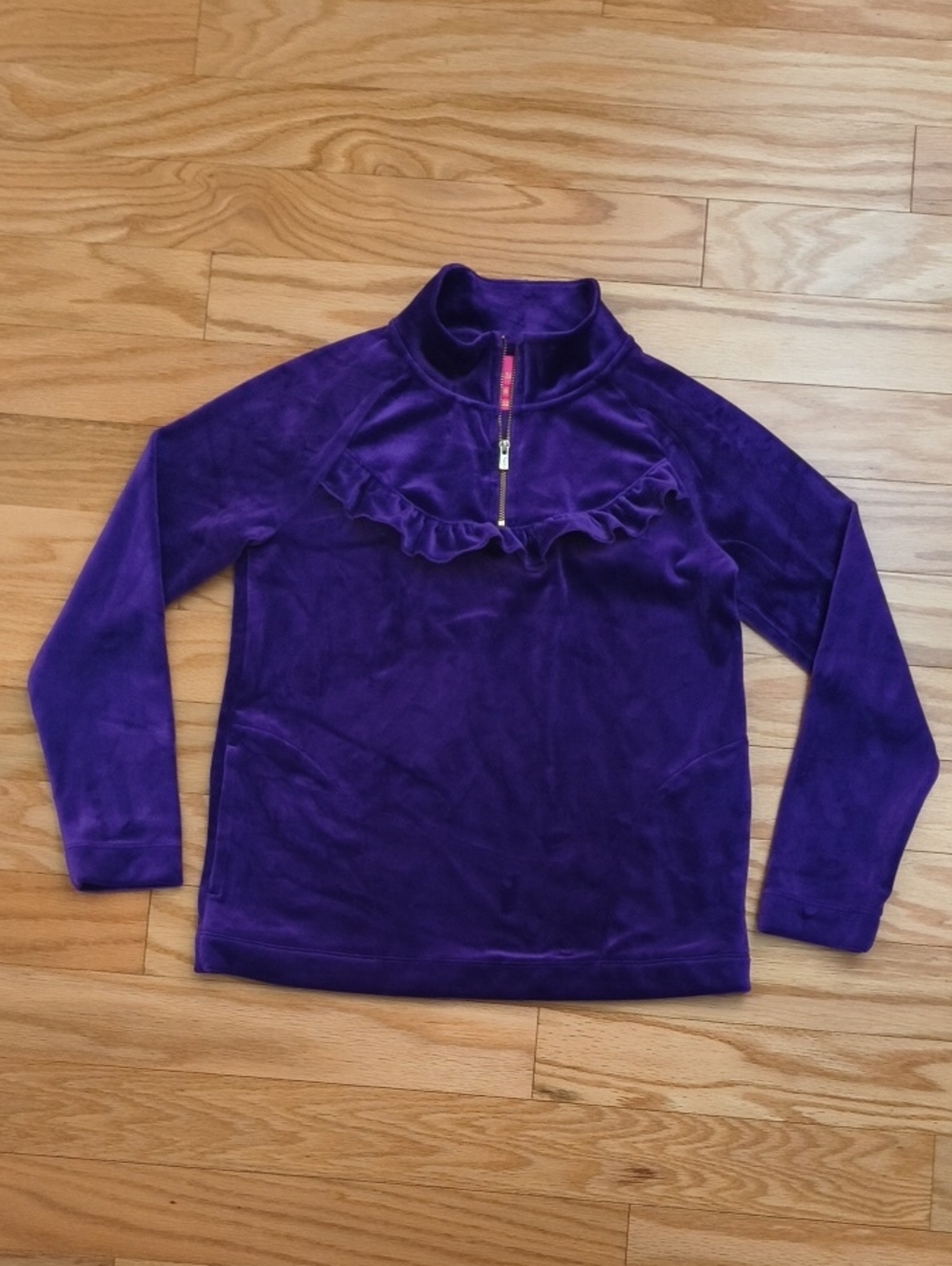 Lilly Pulitzer Girls' Purple Velvet Quarter-Zip Ruffle Pullover Size XL12/14 NWT